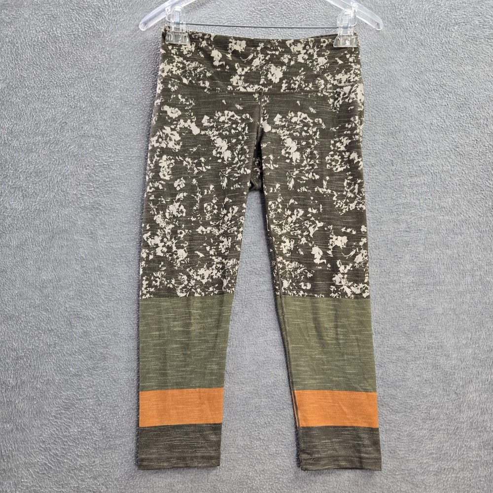 prAna Women Activewear Pants S Green Floral Pillar Capri Leggings Colorblock